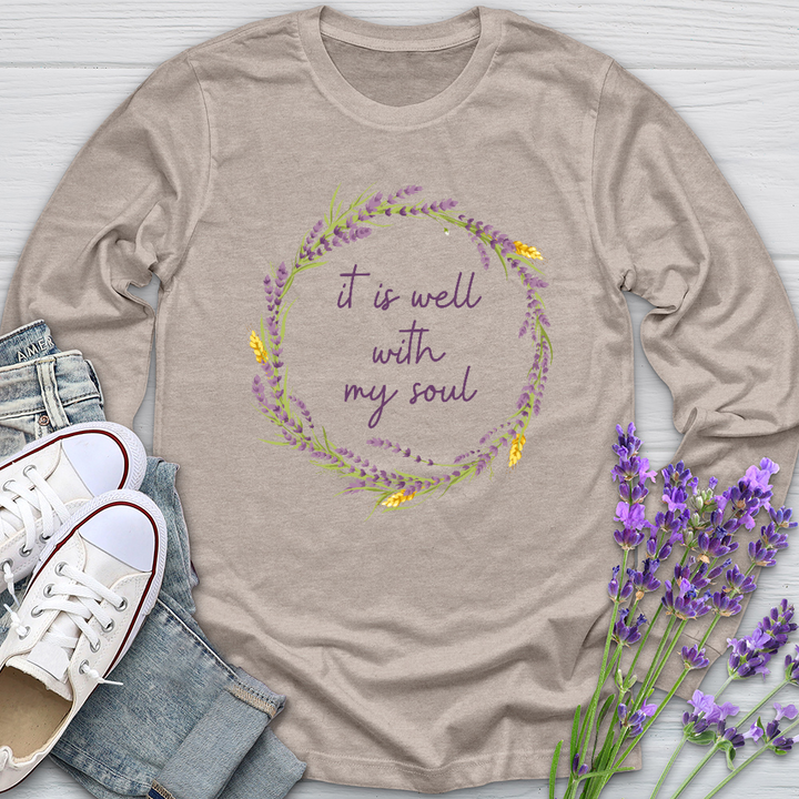 It Is Well Lavender Wreath Long Sleeve Tee