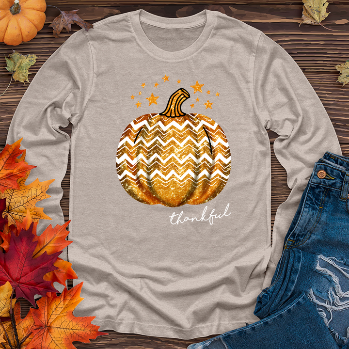 Thankful Retro Pumpkin Sparkle Long Sleeve Tee