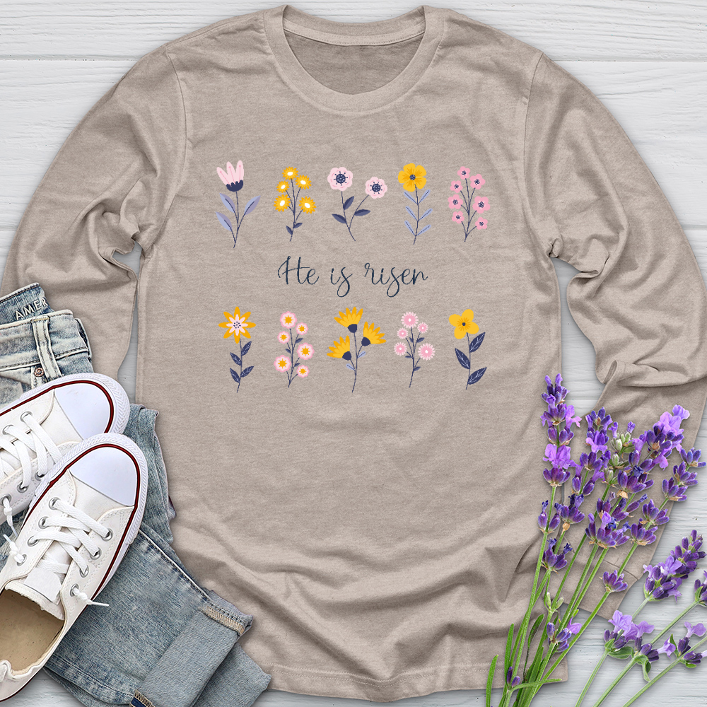 He Is Risen Flower Pattern Long Sleeve Tee