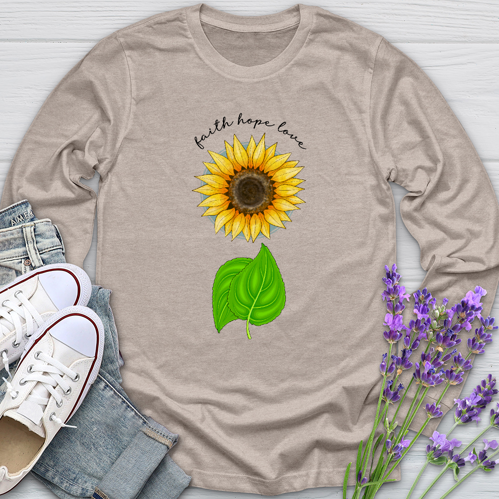 Faith Hope Love Sunflower Art Long Sleeve Tee