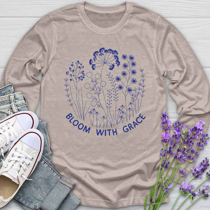 Bloom With Grace Royal Flowers Long Sleeve Tee