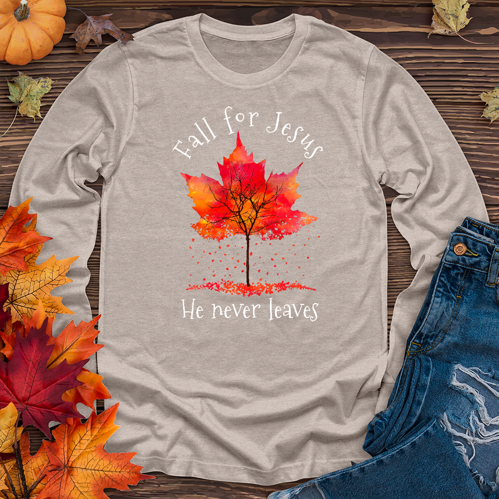 Fall For Jesus Falling Leaves Long Sleeve Tee