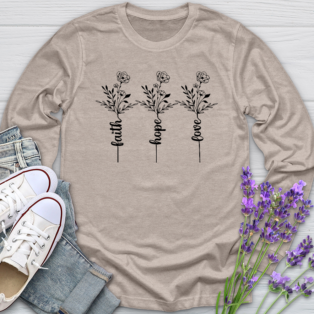 Faith Hope Love Spring Flowers Long Sleeve Tee