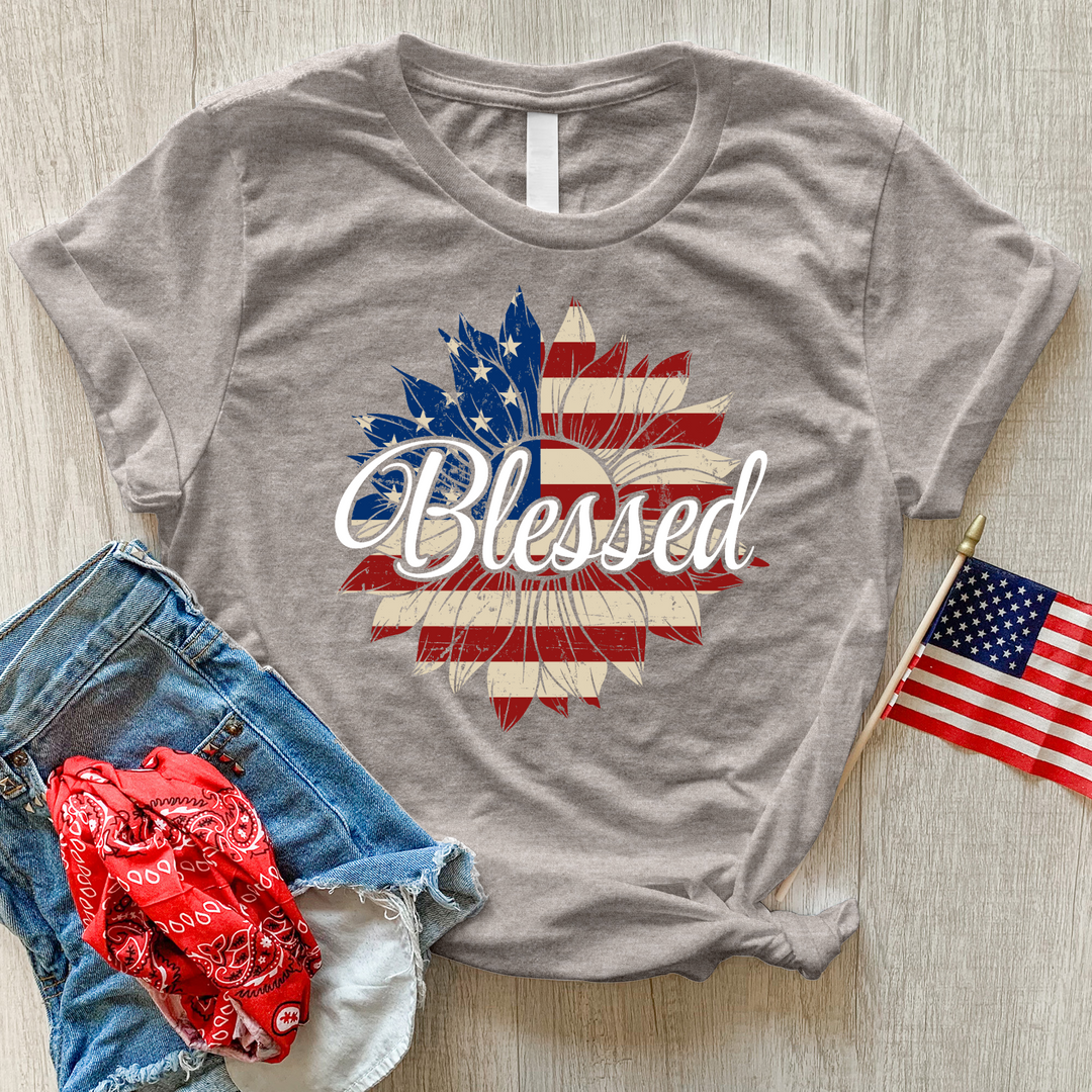 Blessed American Sunflower Heathered Tee