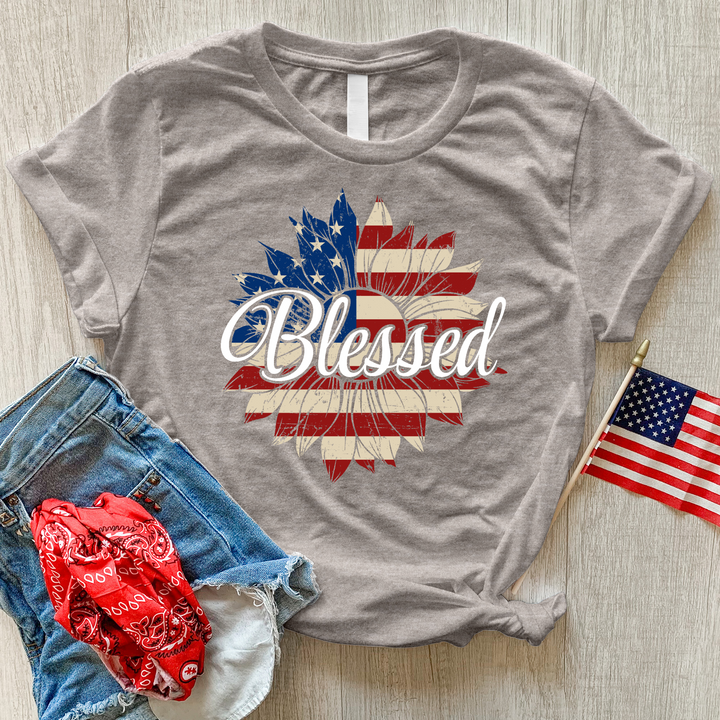 Blessed American Sunflower Heathered Tee