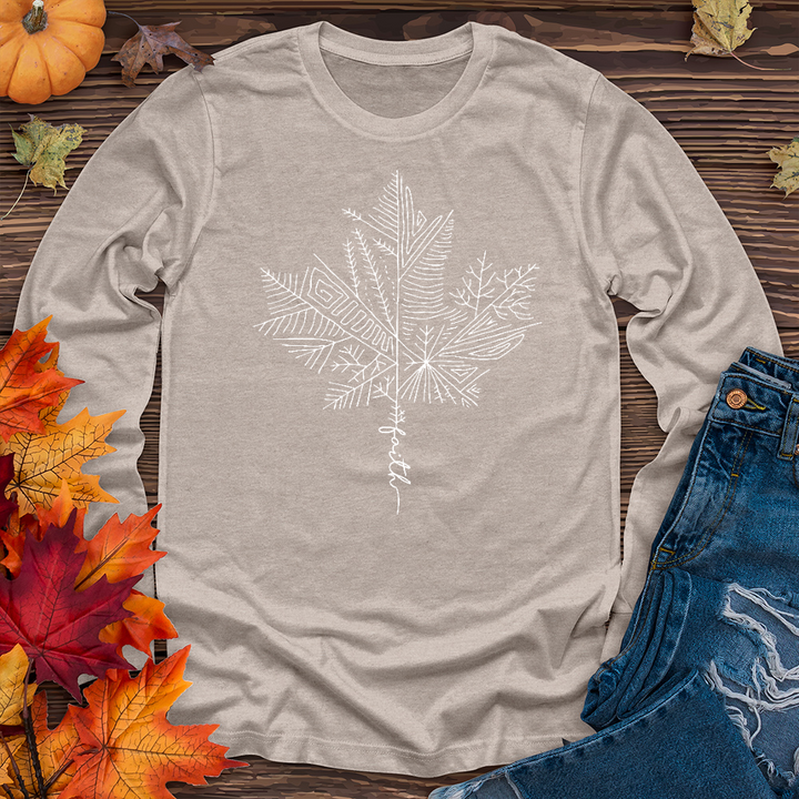 Thankful Maple Leaf Drawing Long Sleeve Tee