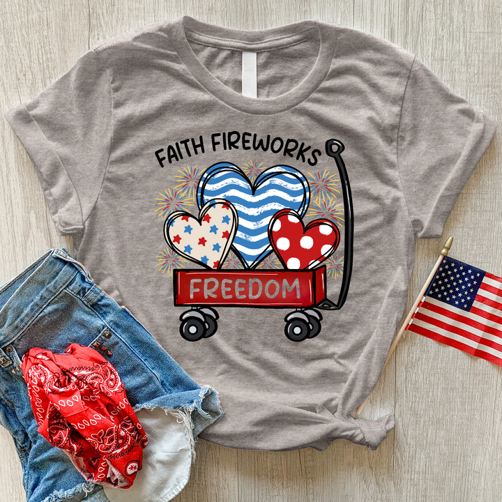 Faith Fireworks Freedom Cart Heathered Tee