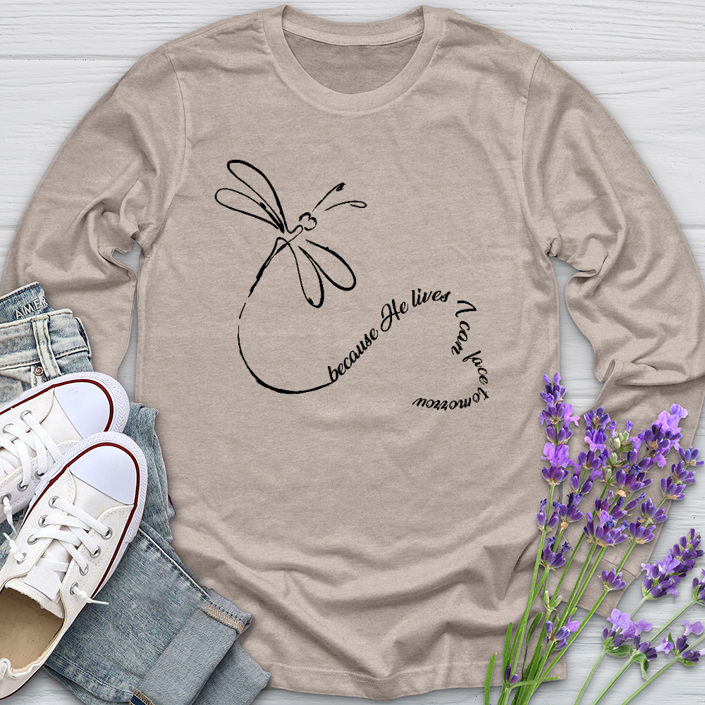 Because He Lives Dragonfly Heart Long Sleeve Tee