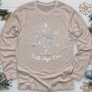 Faith Hope Love Silver Glitter Flake Long Sleeve Tee