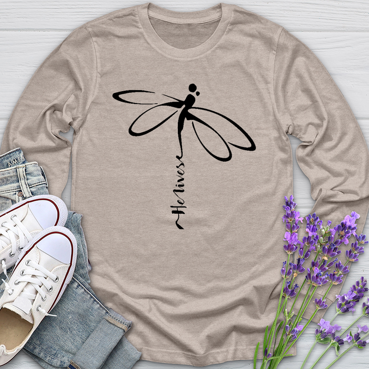 He Lives Dragonfly Long Sleeve Tee