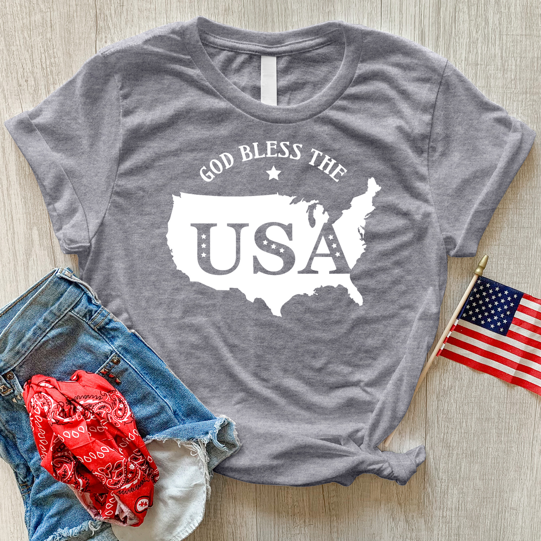 God Bless USA Outline Heathered Tee
