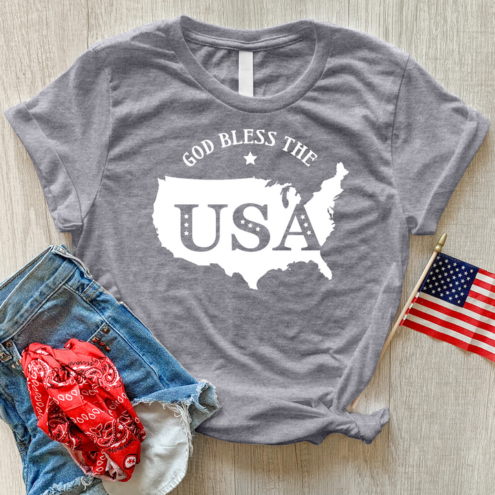 God Bless USA Outline Heathered Tee