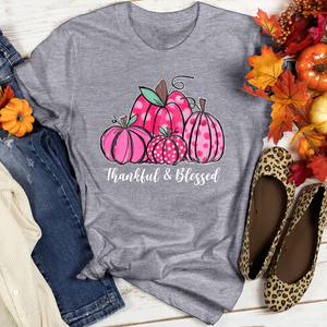 Thankful Blessed Pink Pumpkins Heathered Tee