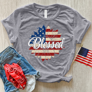 Blessed American Sunflower Heathered Tee