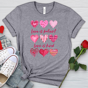 Pink Hearts Love Is Patient Heathered Tee