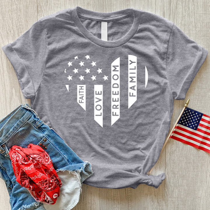 Faith Love Freedom Family Heathered Tee