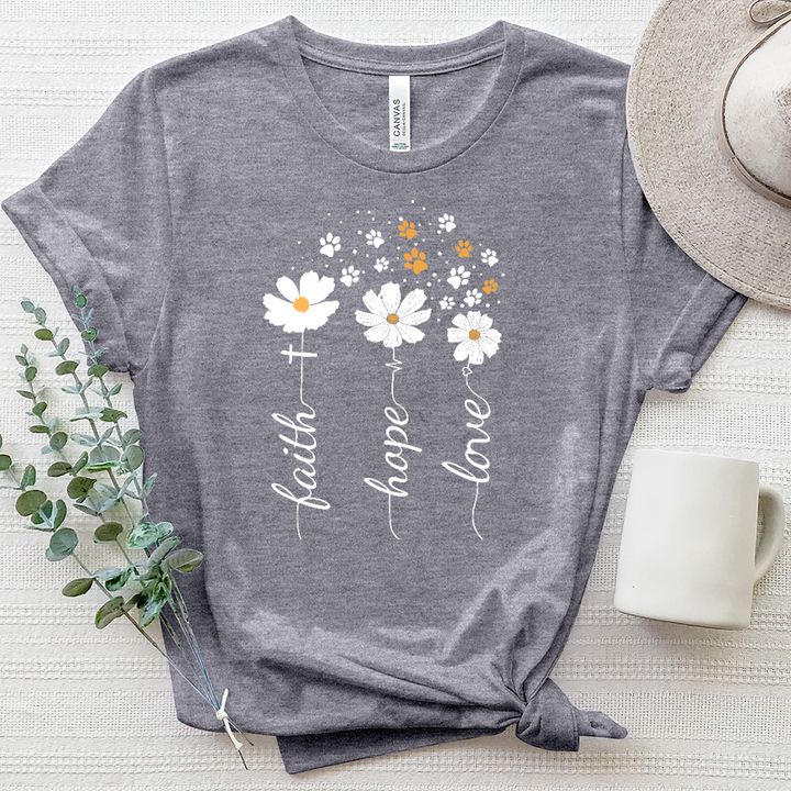Faith Hope Love Floating Paw Prints Heathered Tee