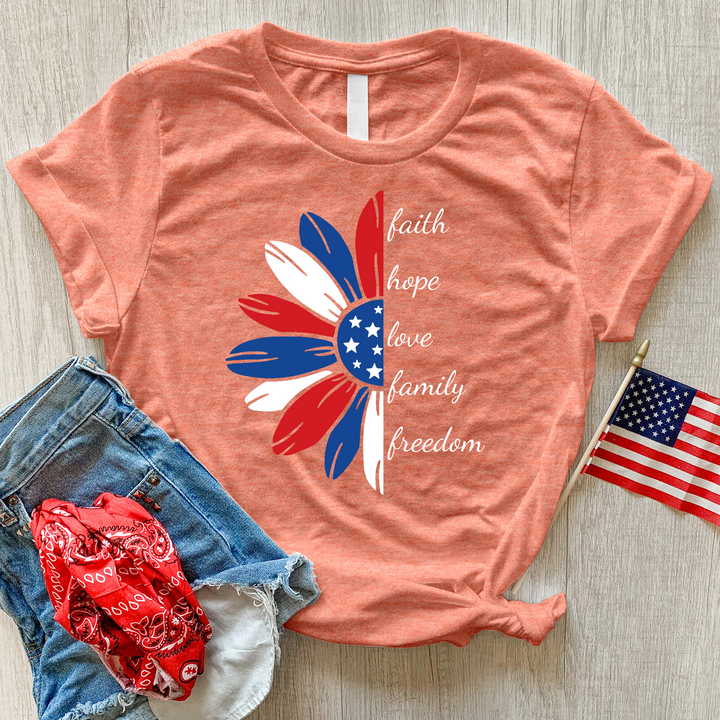 Faith Family Freedom Daisy Heathered Tee