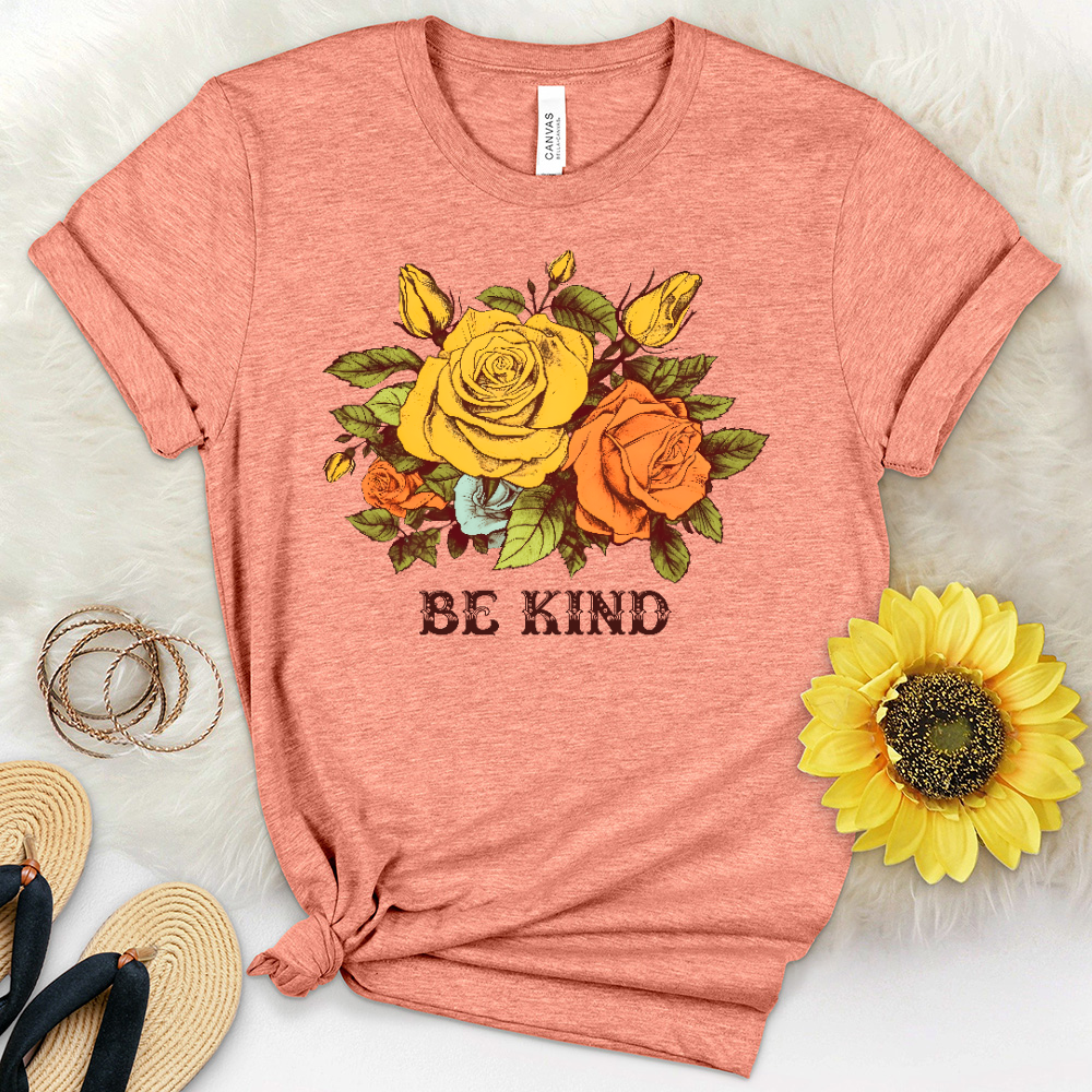 Be Kind Colored Roses Heathered Tee