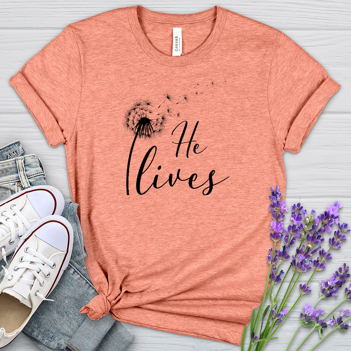 He Lives Dandelion Heathered Tee