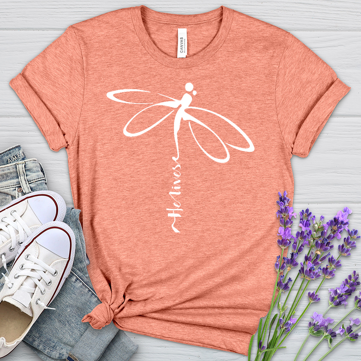 He Lives Dragonfly White Heathered Tee