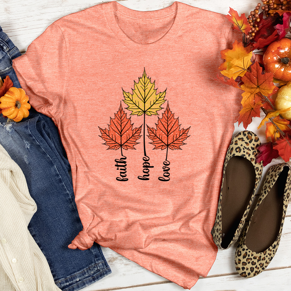 Faith Hope Love Retro Fall Leaf Trio Heathered Tee