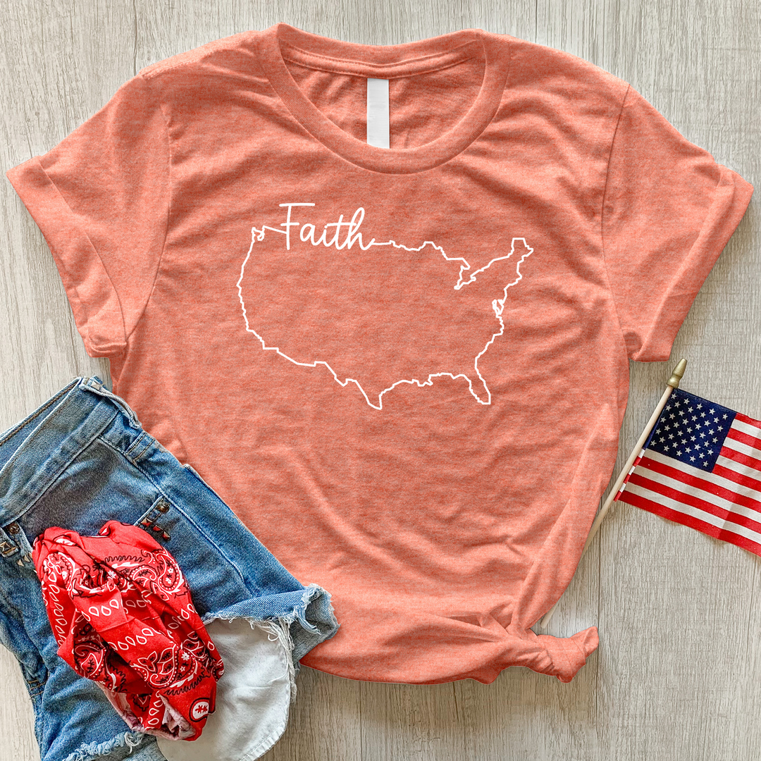 Faith With USA Map Heathered Tee