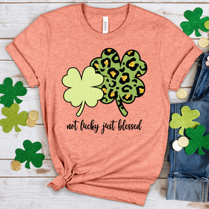 Just Blessed Leopard Shamrocks Heathered Tee