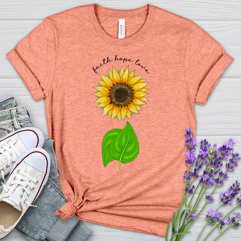 Faith Hope Love Sunflower Art Heathered Tee