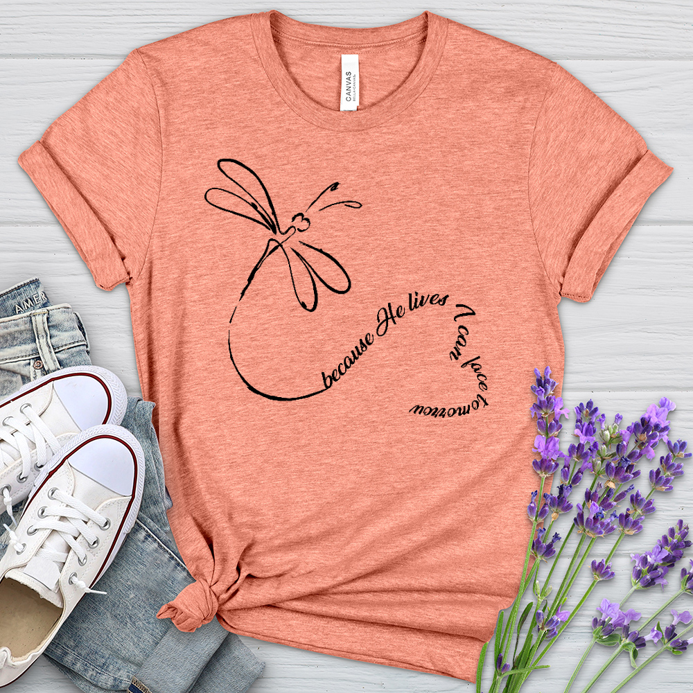 Because He Lives Dragonfly Heart Heathered Tee