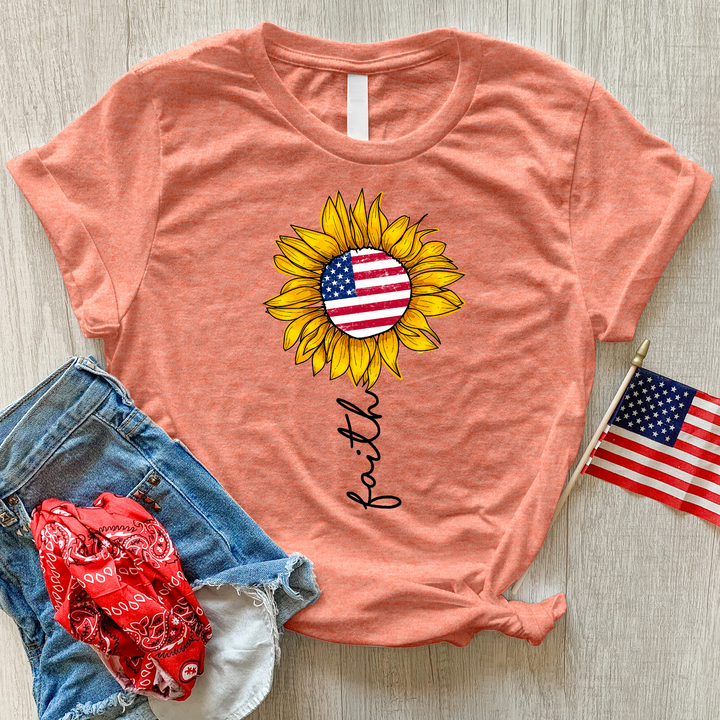 Faith Stripes Flower Heathered Tee