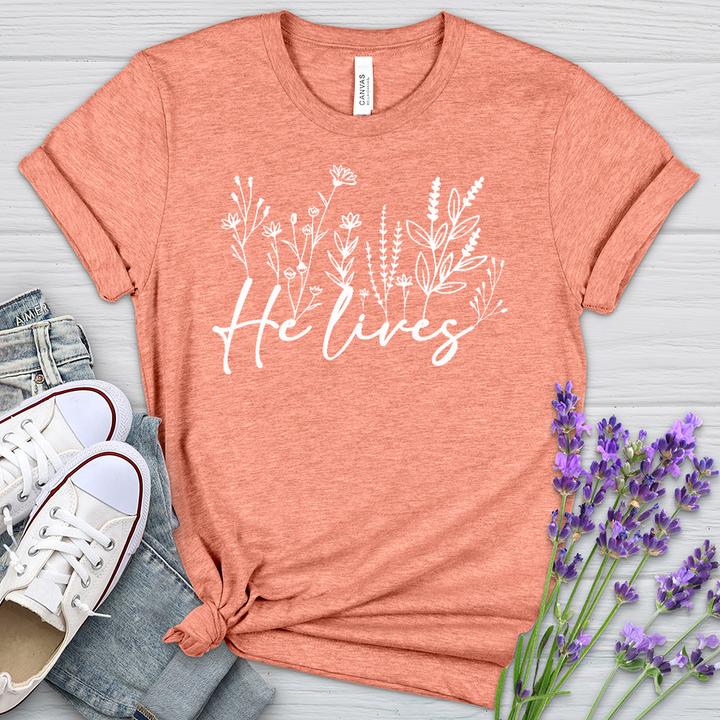 He Lives Wildflowers Heathered Tee