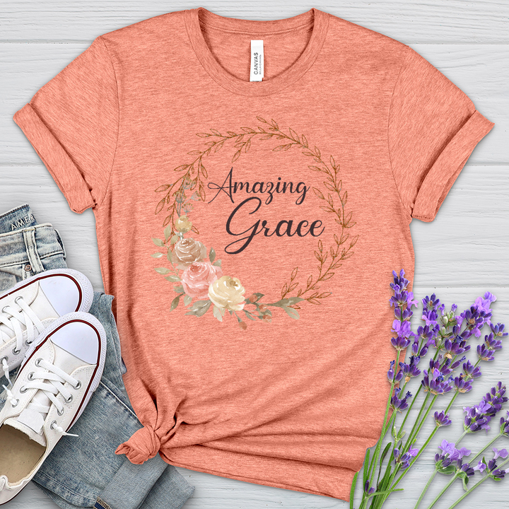 Amazing Grace Floral Wreath Heathered Tee