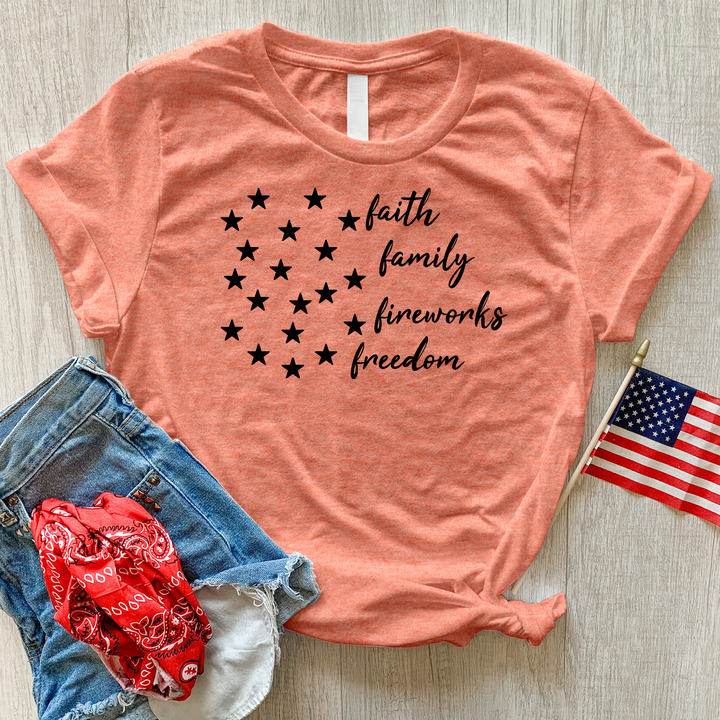 Faith Family Fireworks Stars Heathered Tee