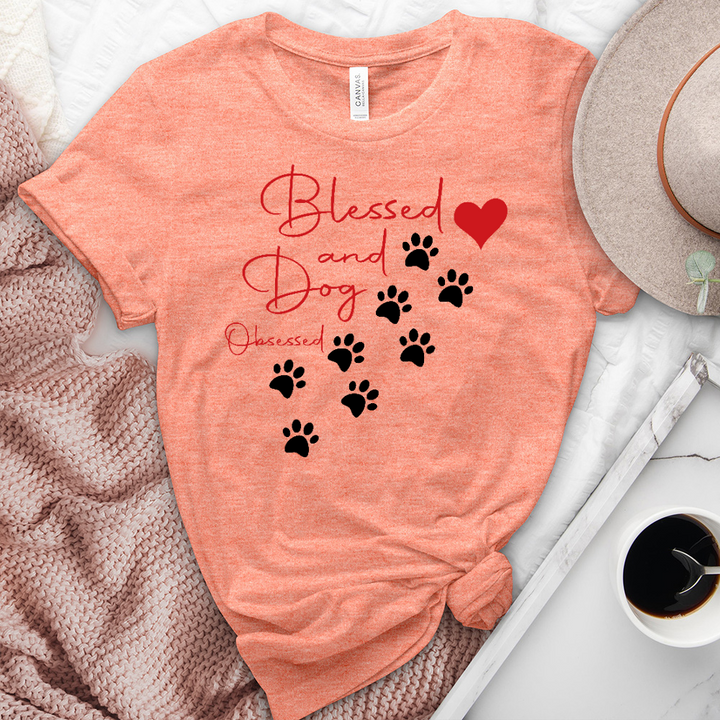 Blessed and Dod Obsessed Paw Print Heathered Tee