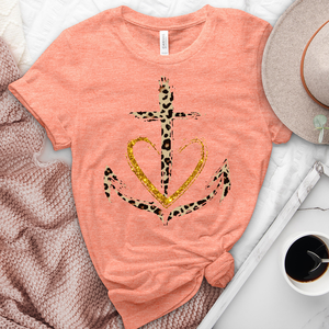 Leopard anchor heart heathered tee