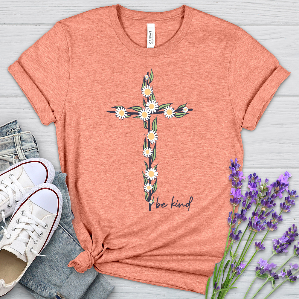 Be Kind Floral Cross Heathered Tee