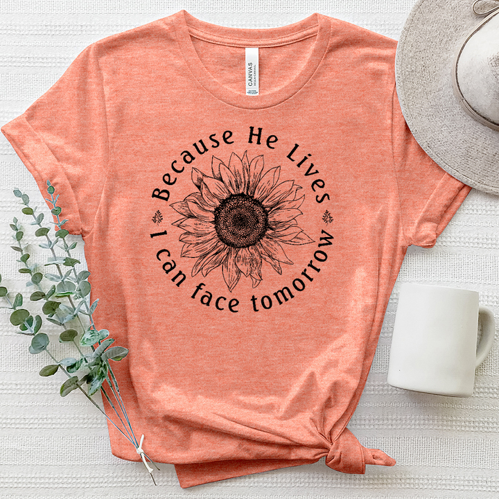 Because He Lives Sunflower Heathered Tee