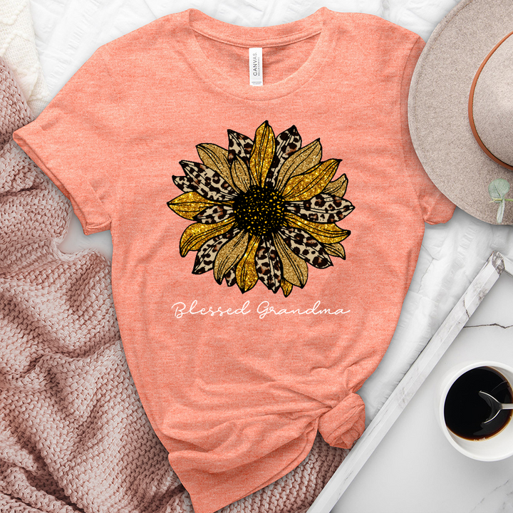 Blessed Grandma Leopard Sunflower Heathered Tee