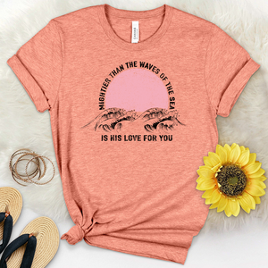 Mightier Than The Waves Pink Sunset Heathered Tee