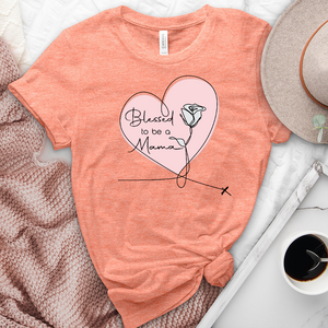 Blessed Mama Pink Heart Heathered Tee