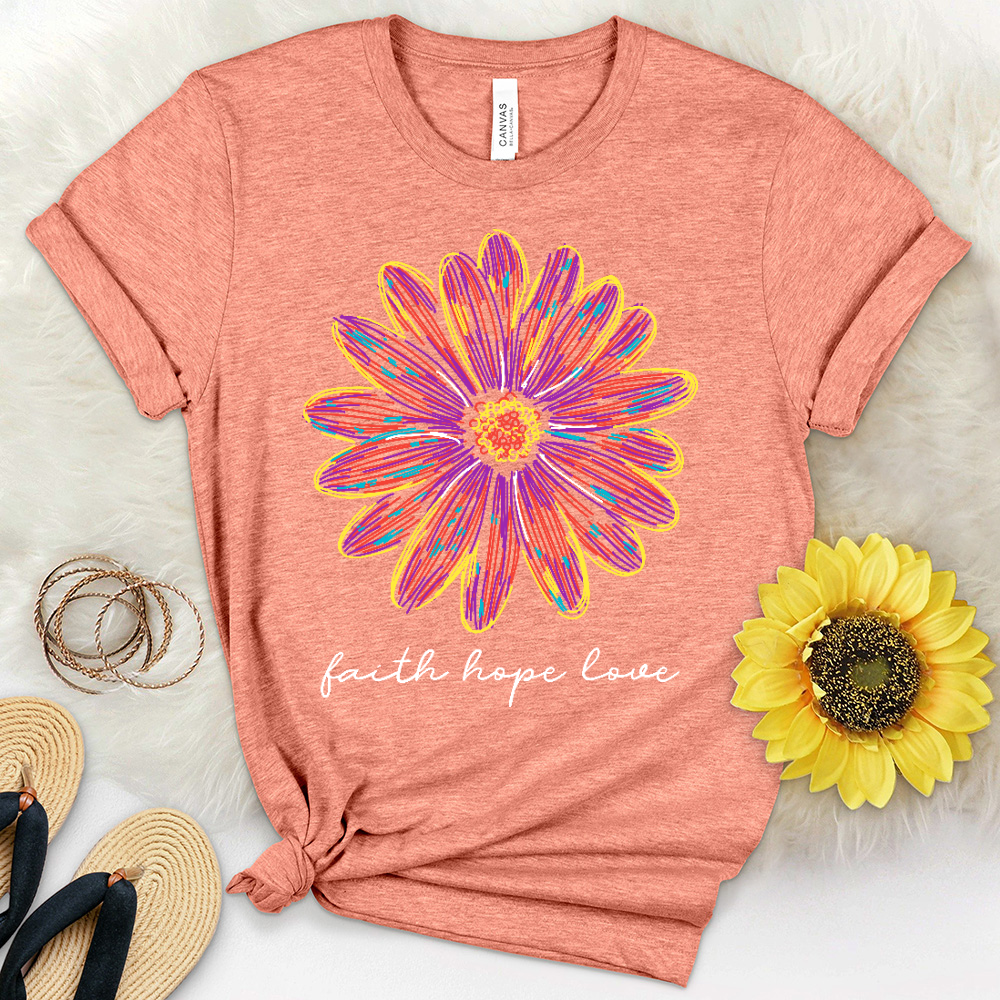 Faith Hope Love Retro Flower Heathered Tee