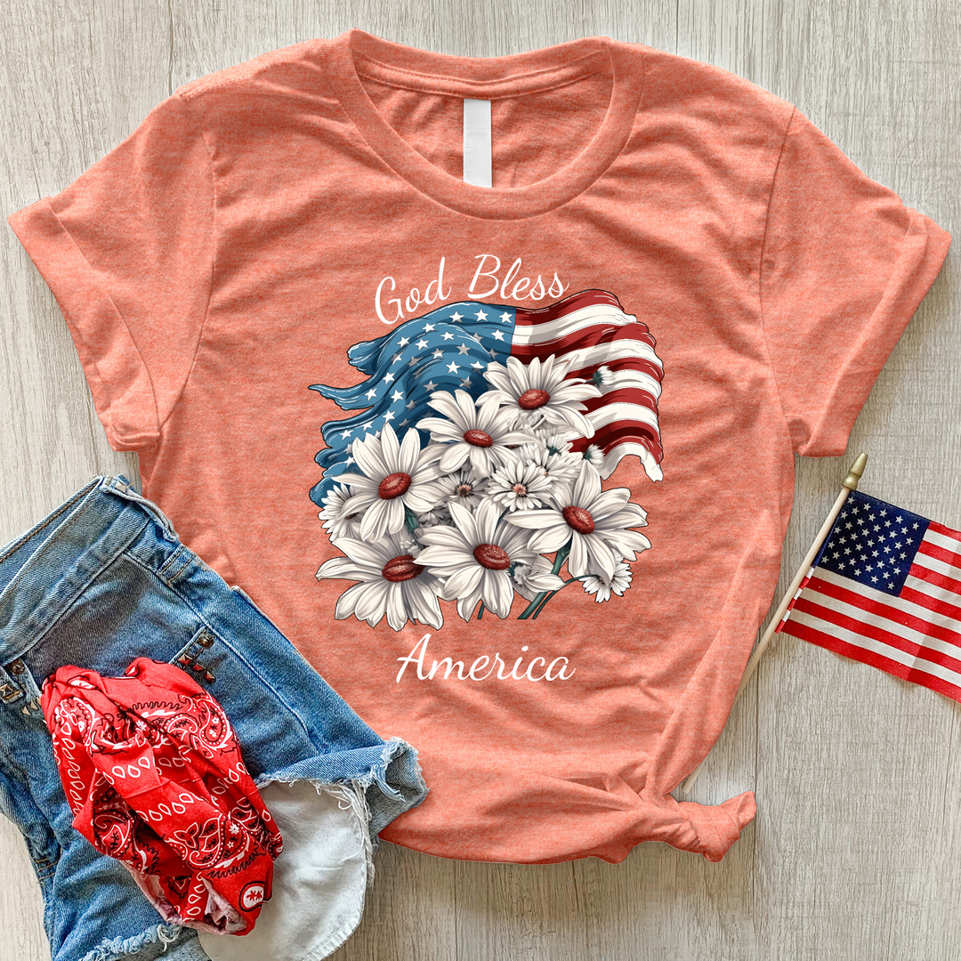 God Bless American Daisies Heathered Tee