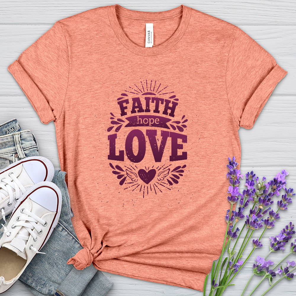 Faith Hope Love Angel Heart Heathered Tee