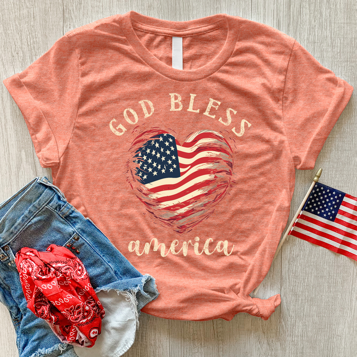 God Bless Waving Flag Heathered Tee