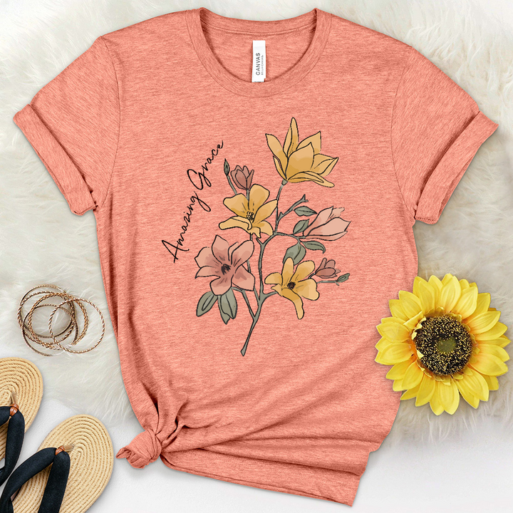 Amazing Grace Flowers Heathered Tee