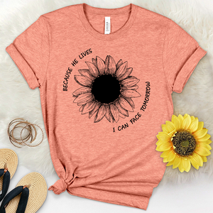 Because He Lives Faith Flower Heathered Tee