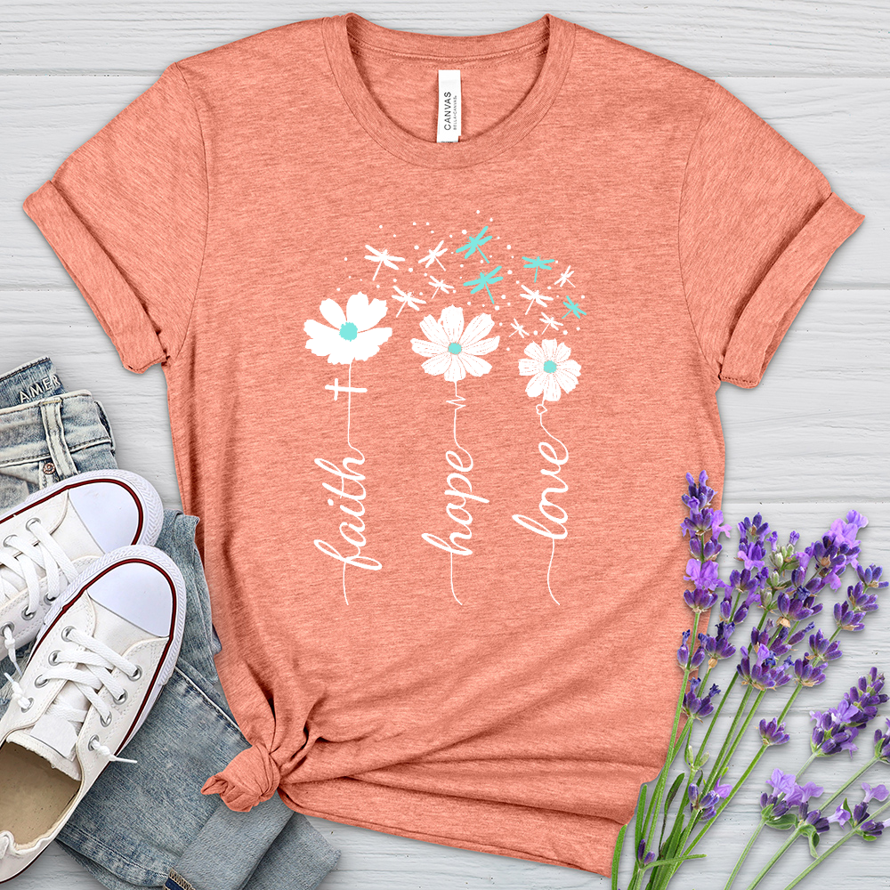 Faith Hope Love Dragonfly Floral Heathered Tee