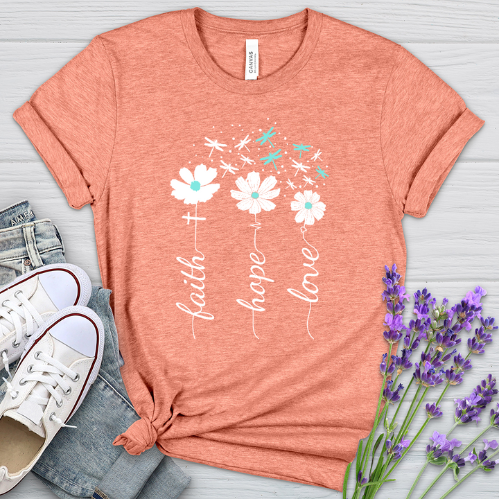 Faith Hope Love Dragonfly Floral Heathered Tee