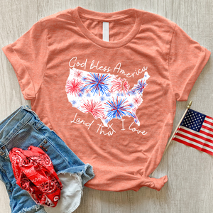 God Bless Fireworks USA Heathered Tee